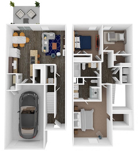 Floor plan for 3 beds, 2.5 baths, 1276 sqft